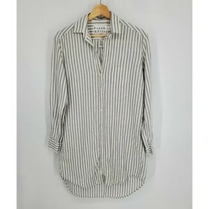 Frank & Eileen Womens Button Shirt Dress Linen Blend Gray White Stripes Small